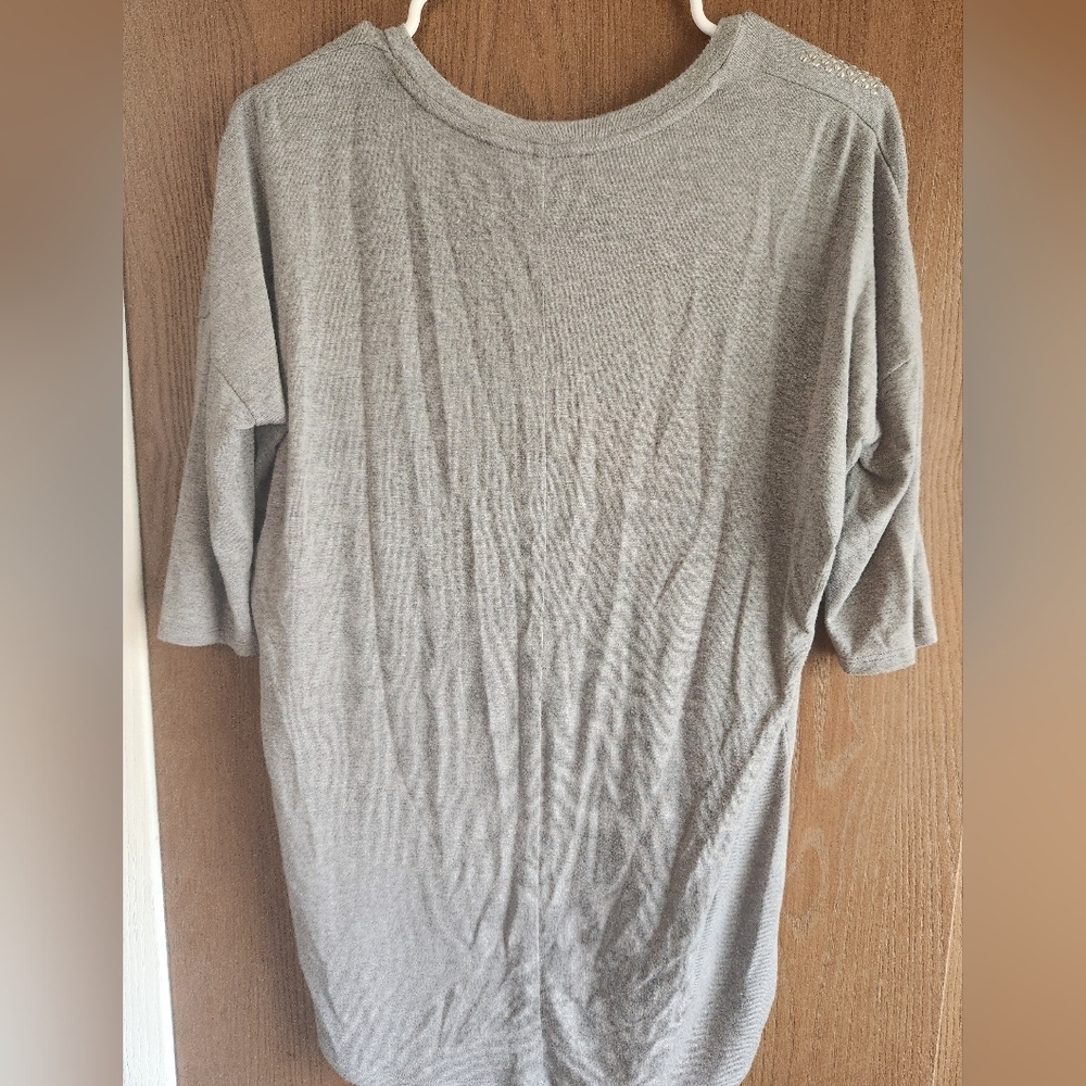 Express Silver V-Neck Blouse with Embellished Shoulders - Picture 3 of 3